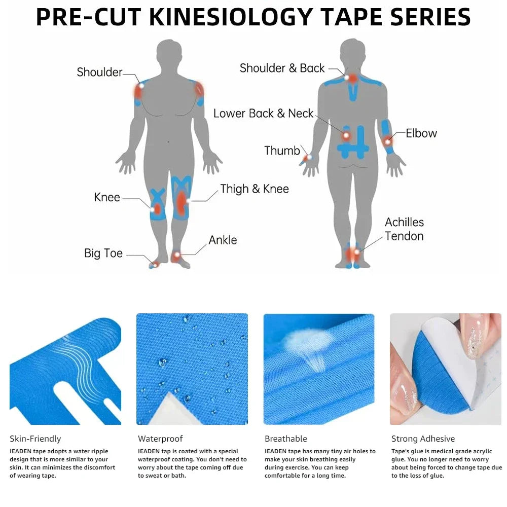 Kinesiotape Knie - Waterproof Sporttape (10 stuks) Blauw